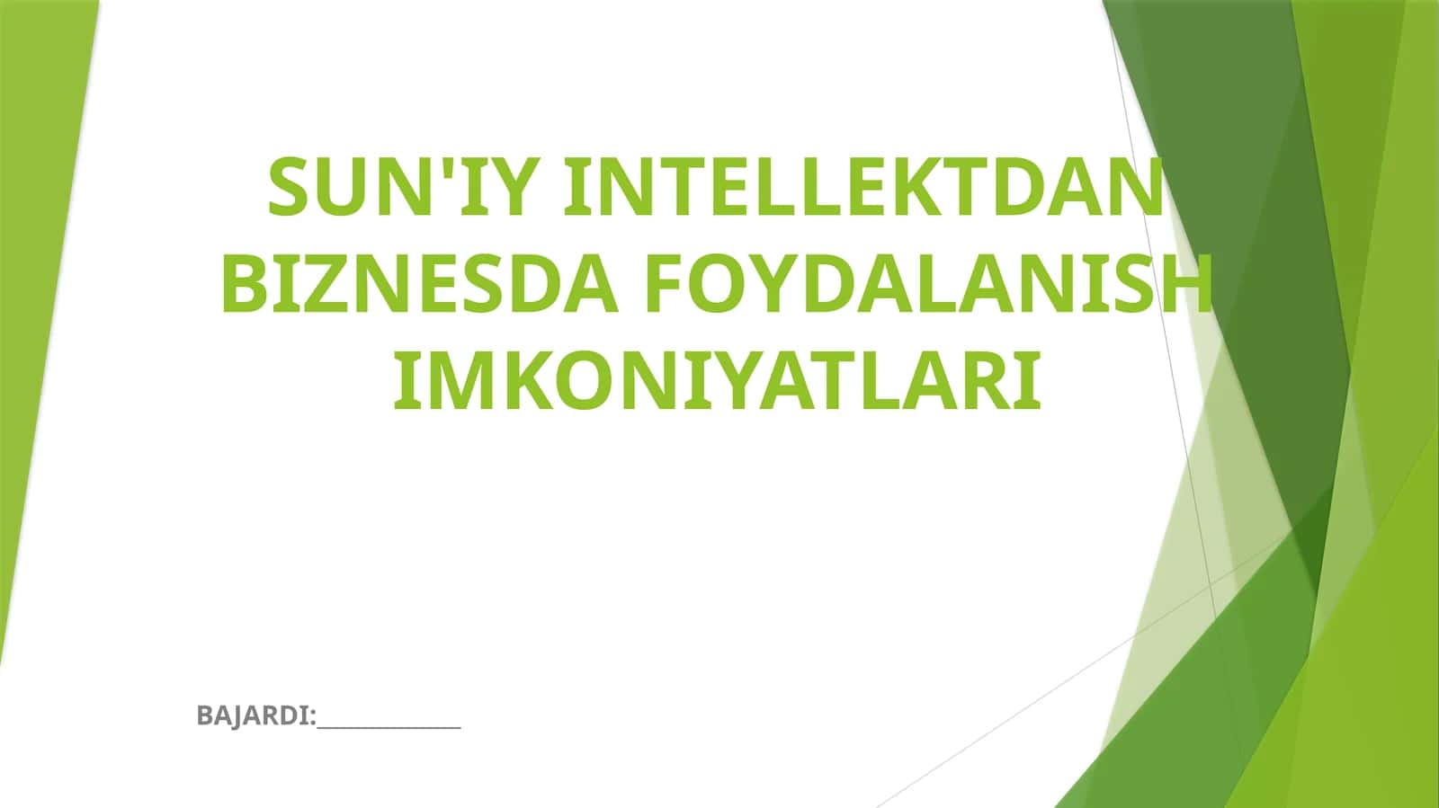 SUN'IY INTELLEKTDAN BIZNESDA FOYDALANISH IMKONIYATLARI
