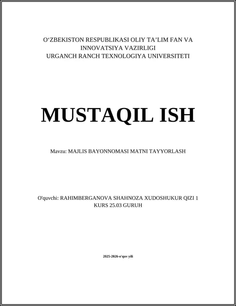 MAJLIS BAYONNOMASI MATNI TAYYORLASH