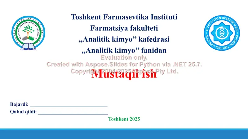 12. Ca2+ kationining organizmdagi ahamiyati, tibbiyotda qo’llanilishi, dori vositalari tarkibida sifat hamda miqdorini aniqlash. Taqdimot 10 bet