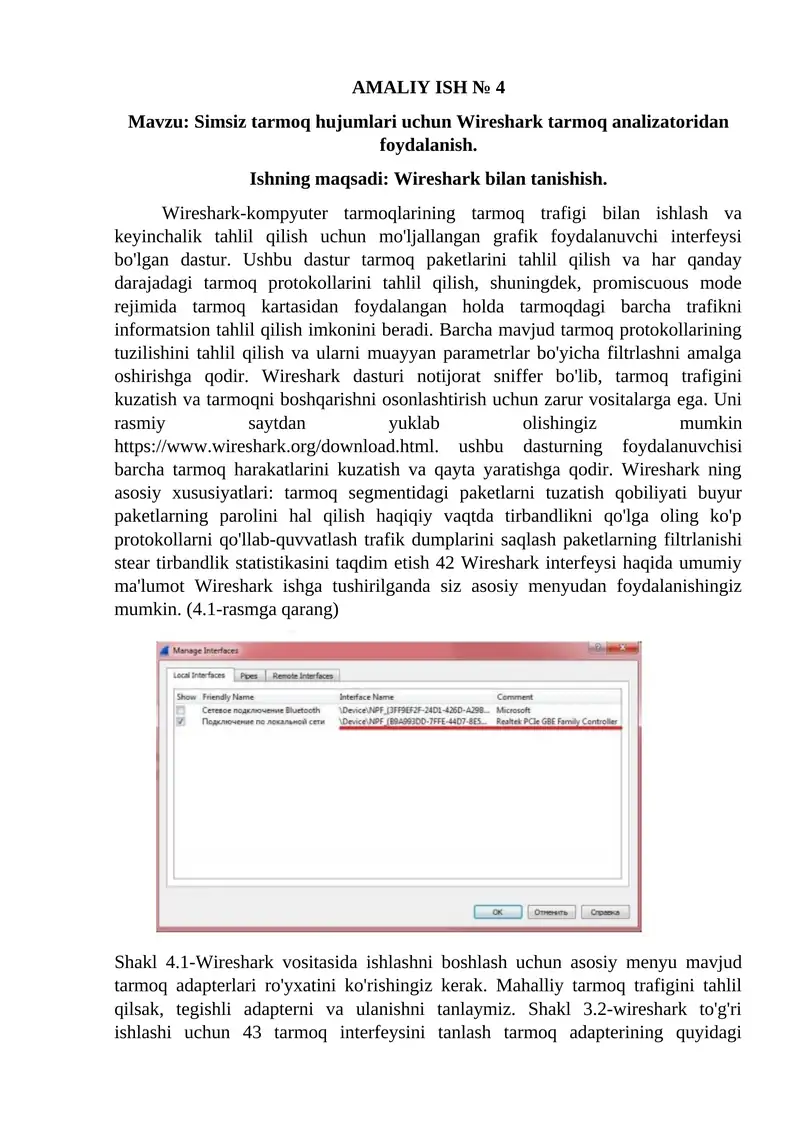 Wireshark tarmoq analizatori