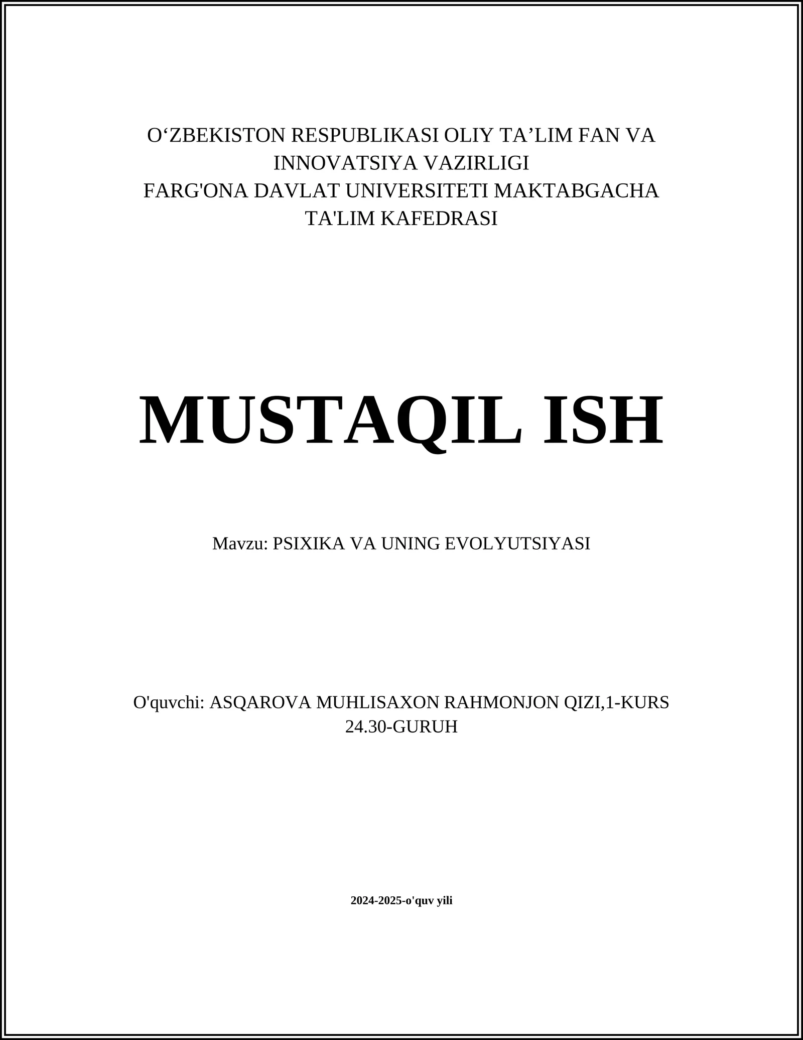 PSIXIKA VA UNING EVOLYUTSIYASI