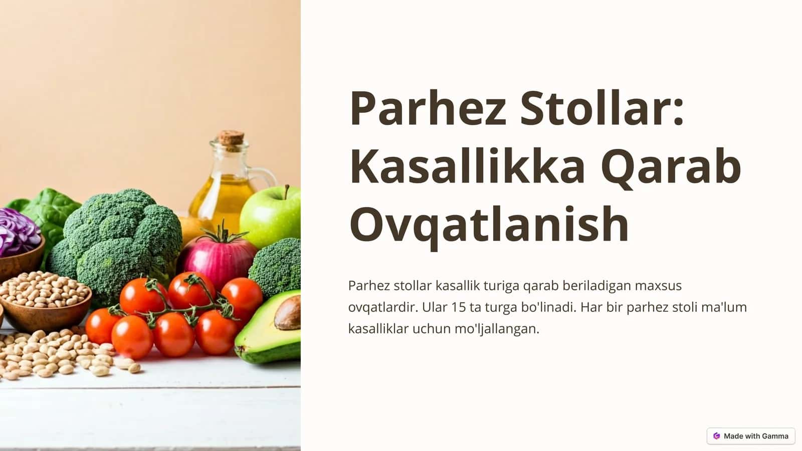Parhez Stollar: Kasallikka Qarab Ovqatlanish