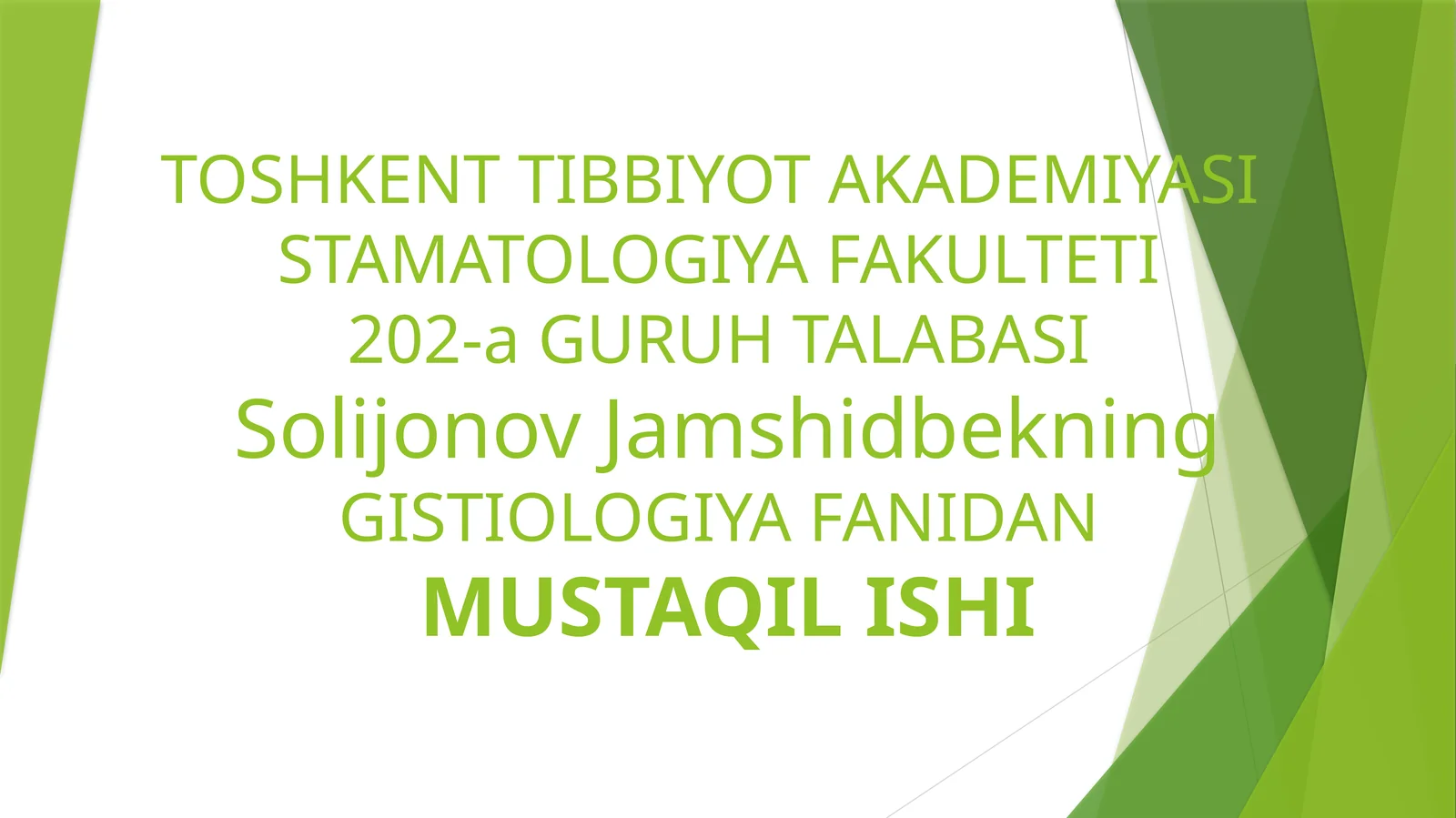 Toshkent Tibbiyot Akademiya Stamatologiya Fakulteti