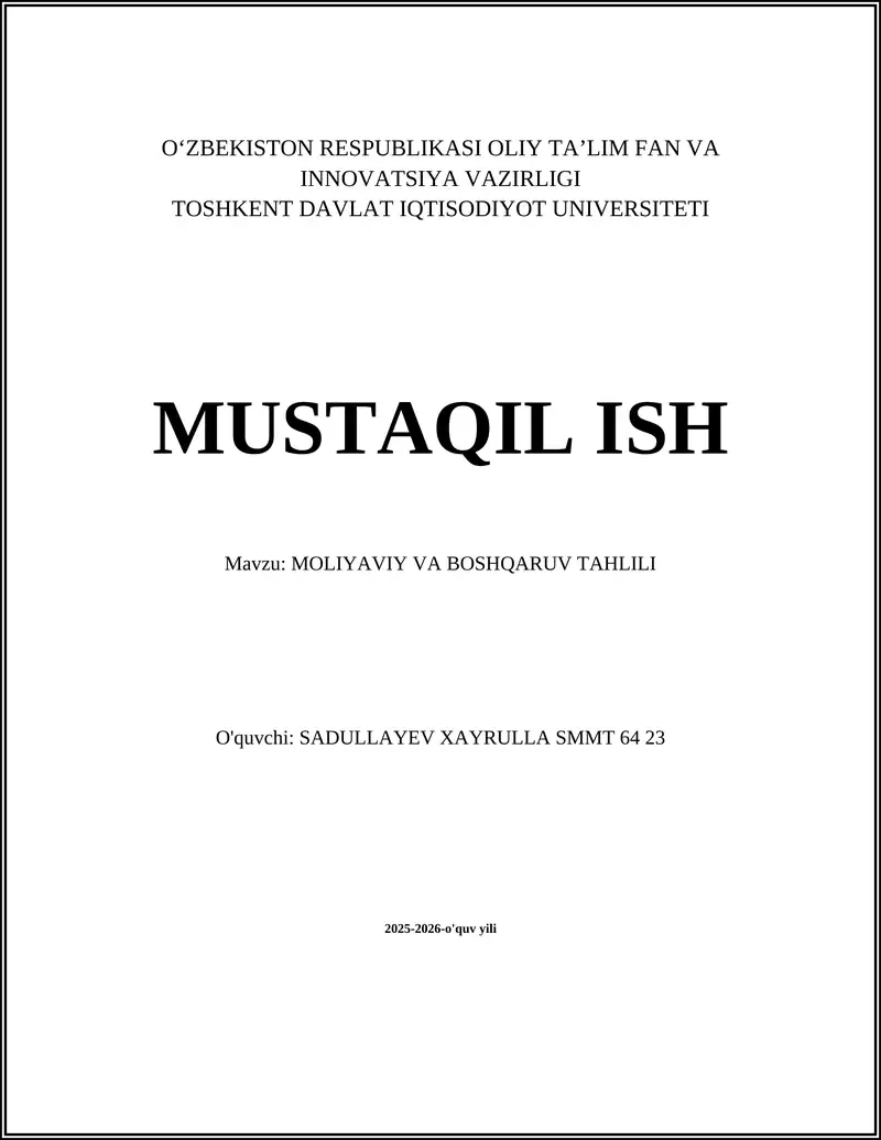 Moliyaviy va boshqaruv tahlili