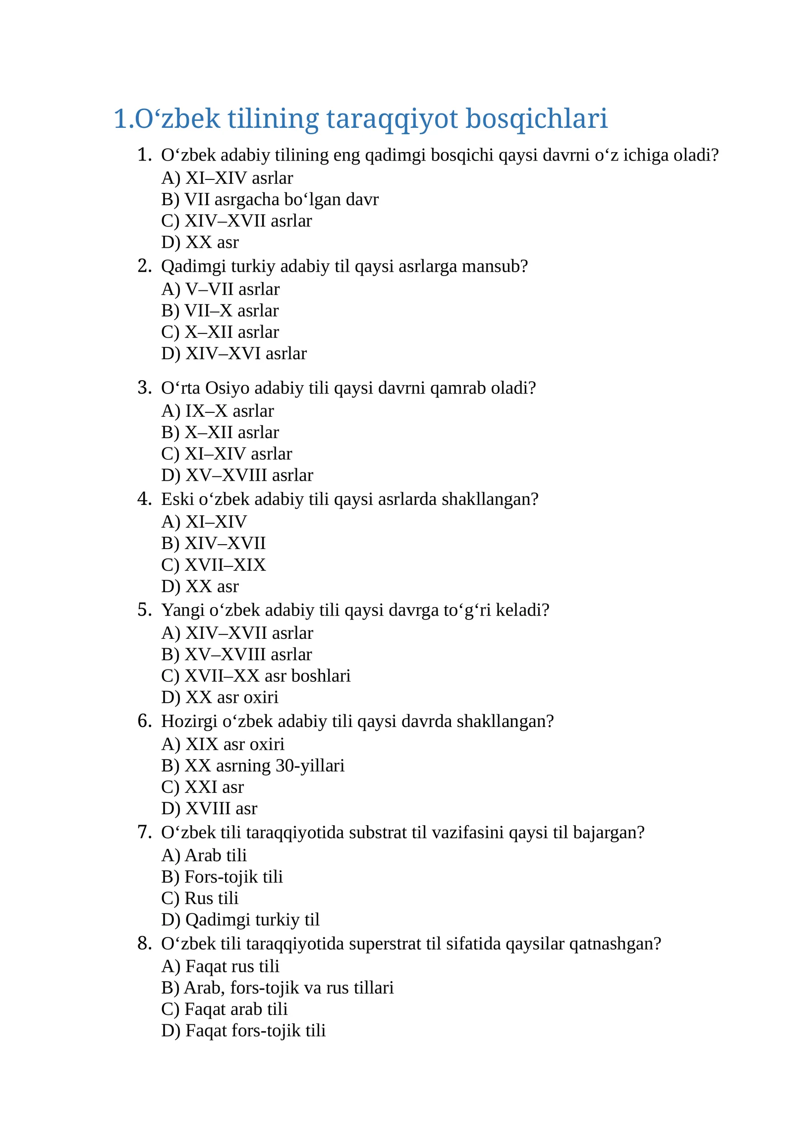 Hozirgi o'zbek adabiy tili test 220 ta