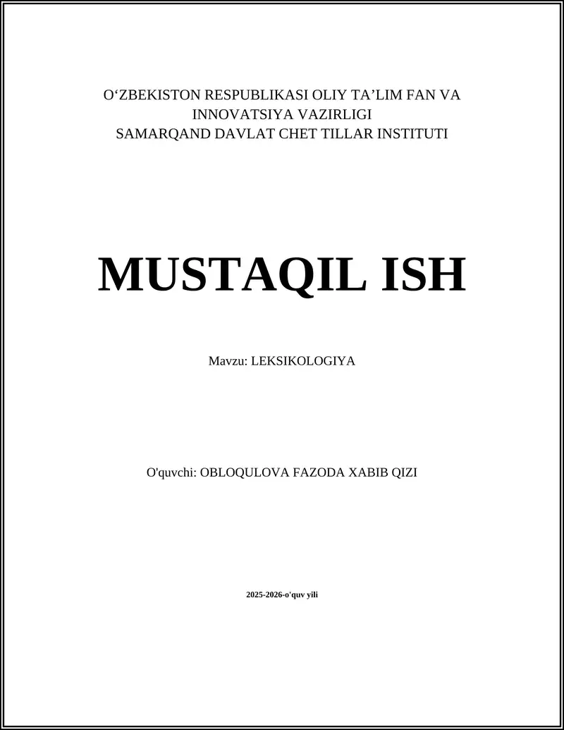 LEKSIKOLOGIYA