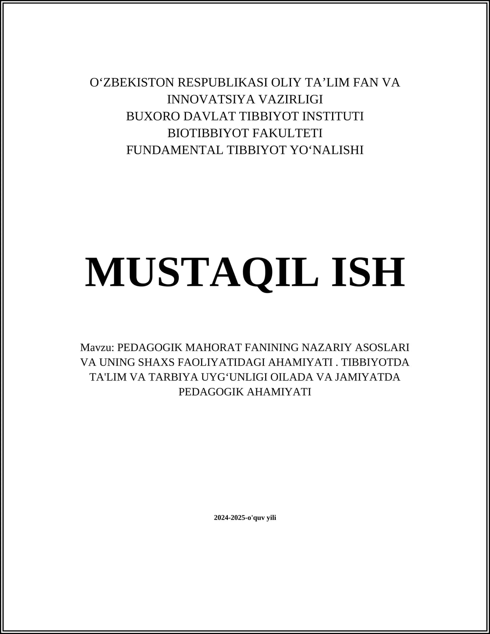 PEDAGOGIK MAHORAT FANINING NAZARIY ASOSLARI VA UNING SHAXS FAOLIYATIDAGI AHAMIYATI