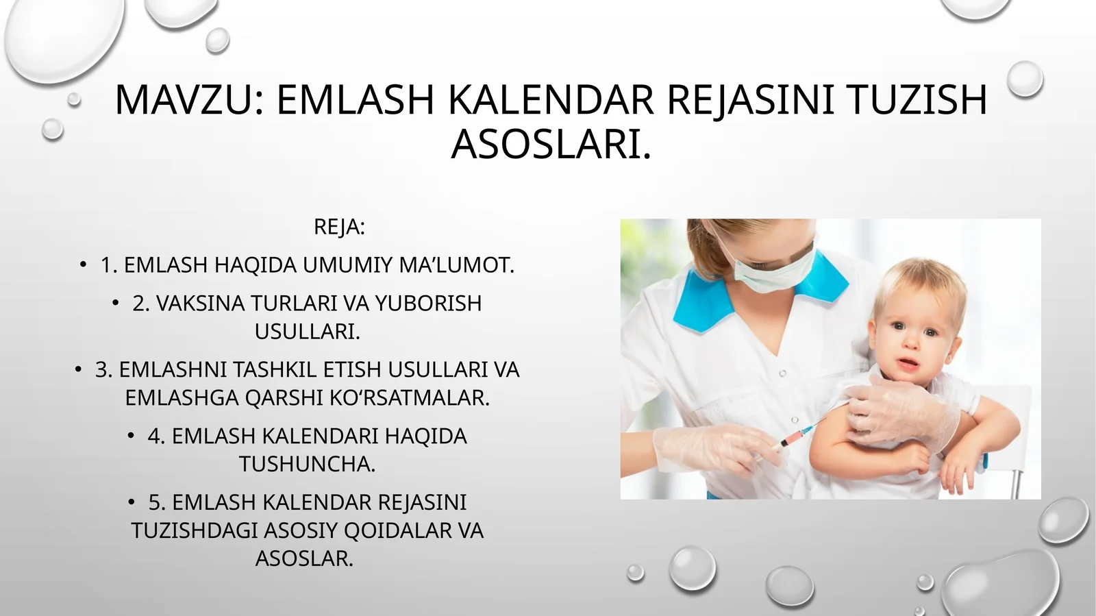 Emlash kalendar rejasini tuzish asoslari