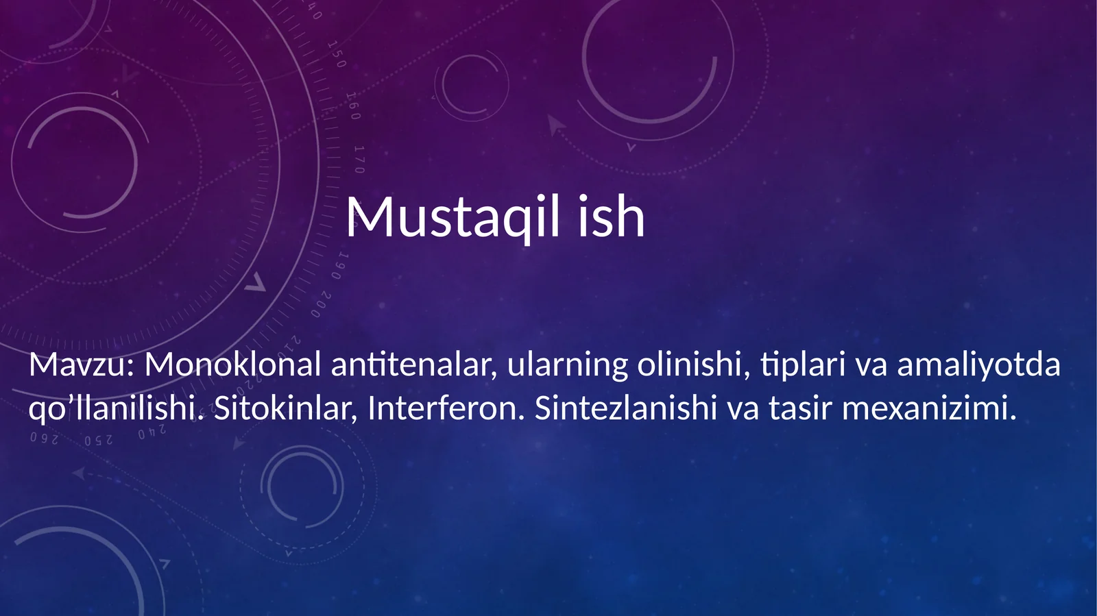 Monoklonal antitenalar, ularning olinishi, tiplari va amaliyotda qo’llanilishi. Sitokinlar, Interferon. Sintezlanishi va tasir mexanizimi
