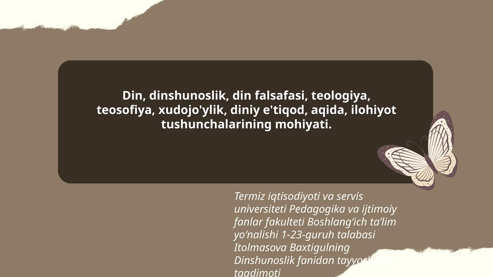 Dinshunoslik Fanidan Tayyorlagan Taqdimoti
