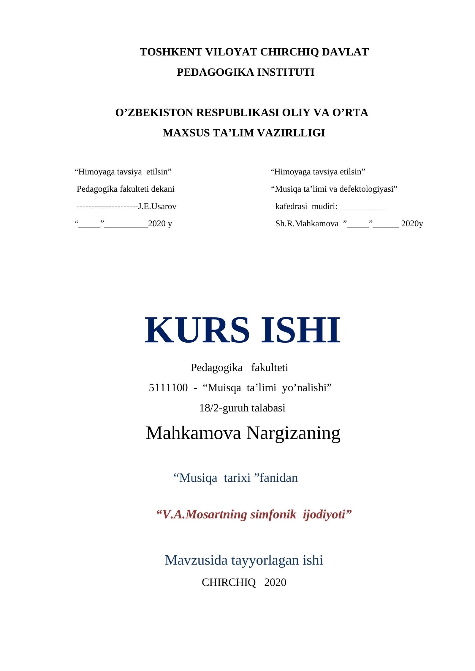 V.A.Mosartning simfonik ijodiyoti