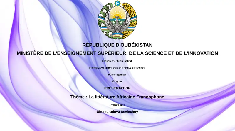 La littérature Africaine Francophone