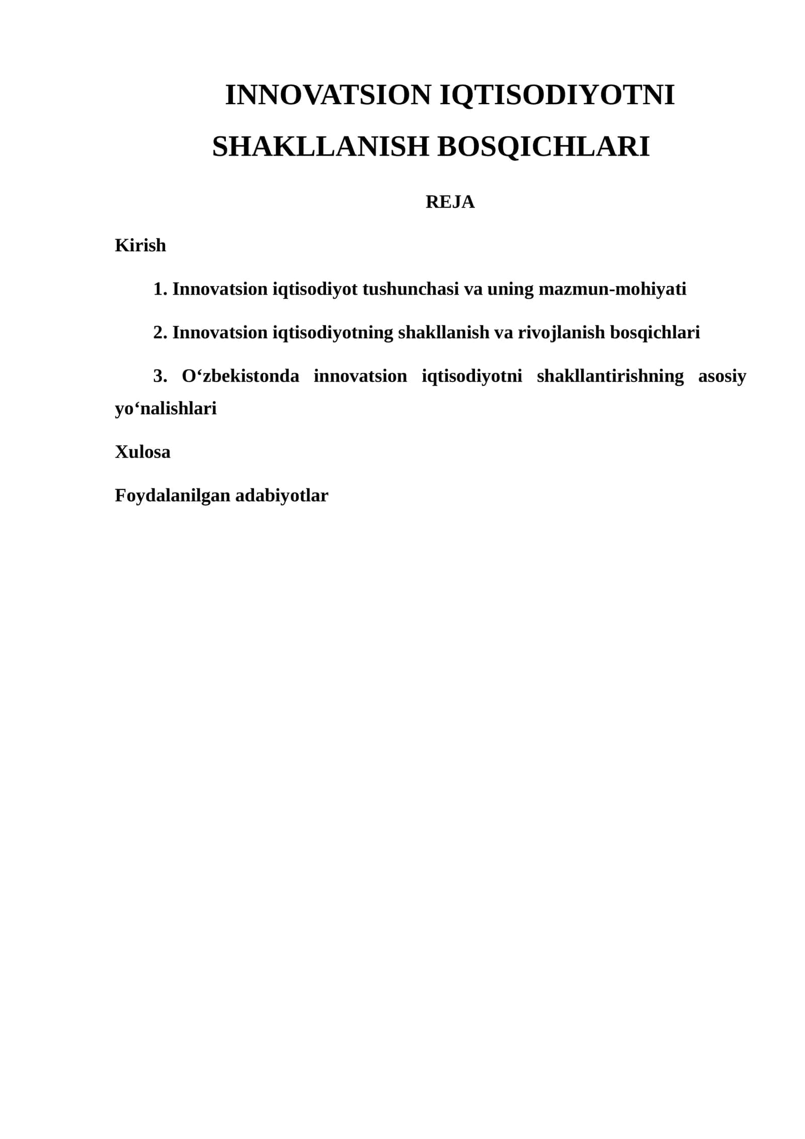 Innovatsion iqtisodiyotni shakllanish bosqichlari