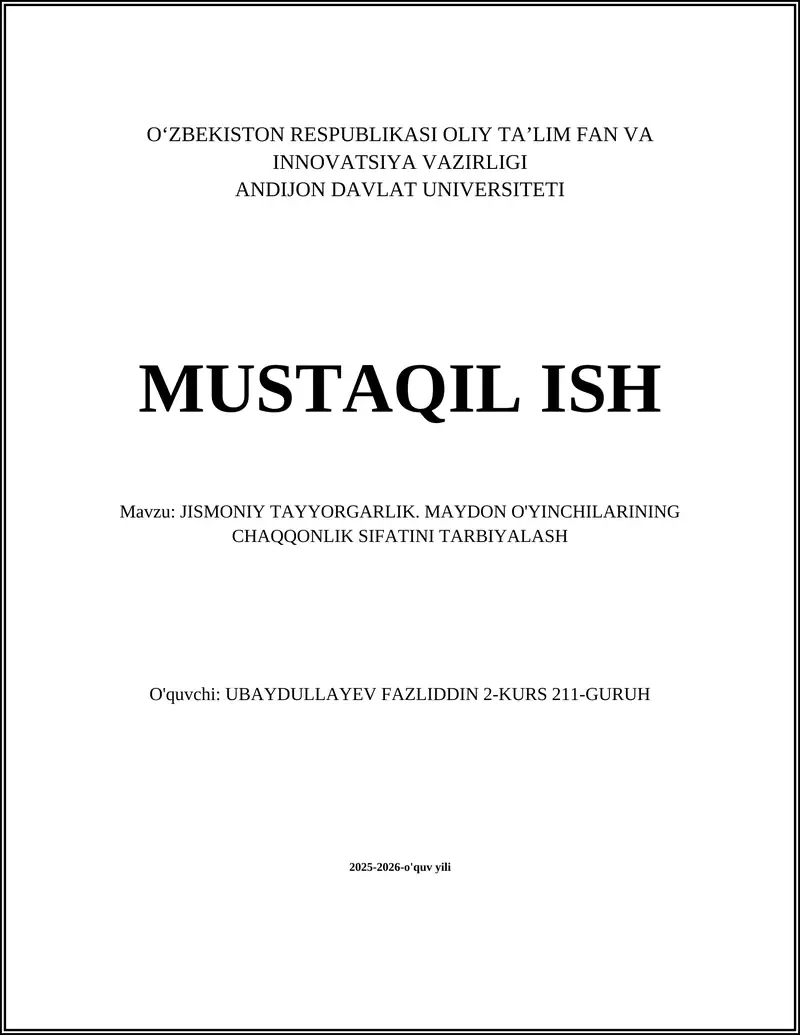 Chaqqonlik tushunchasi va uning maydon o'yinchilaridagi ahamiyati