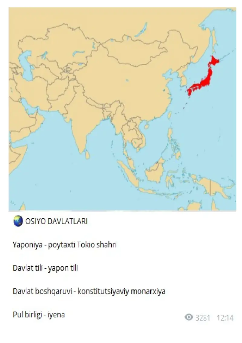 Osiyo davlatlari haqida ma'lumotlar