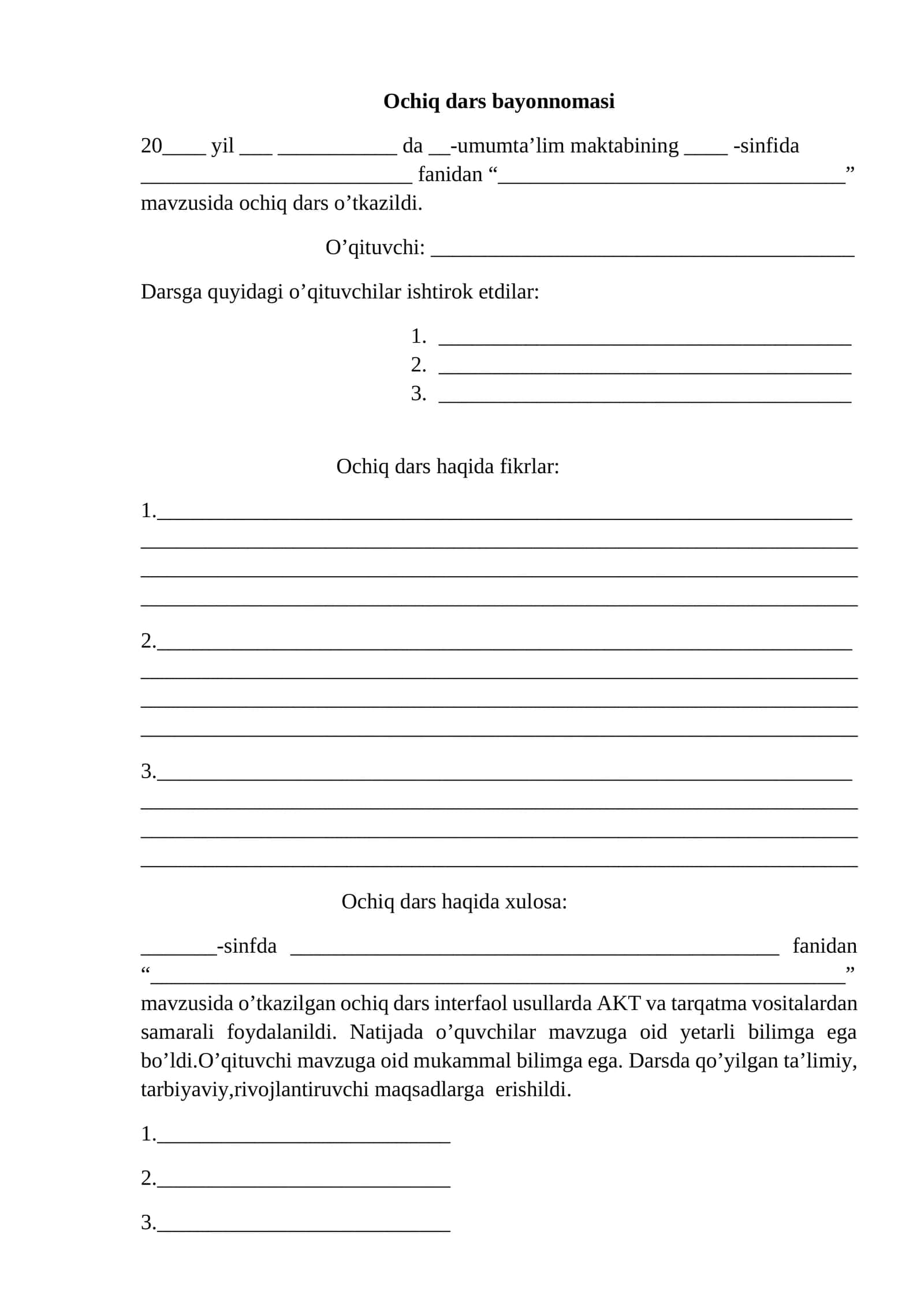 Ochiq dars bayonnomasi