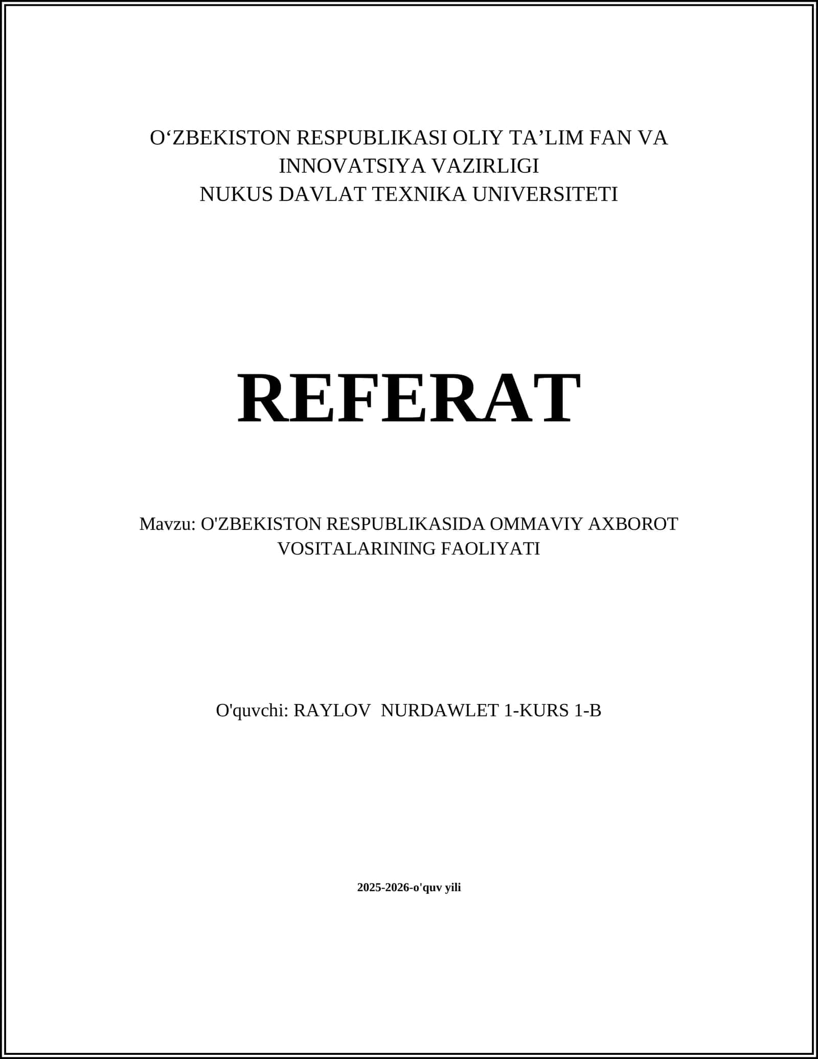 O'ZBEKISTON RESPUBLIKASIDA OMMAVIY AXBOROT VOSITALARINING FAOLIYATI