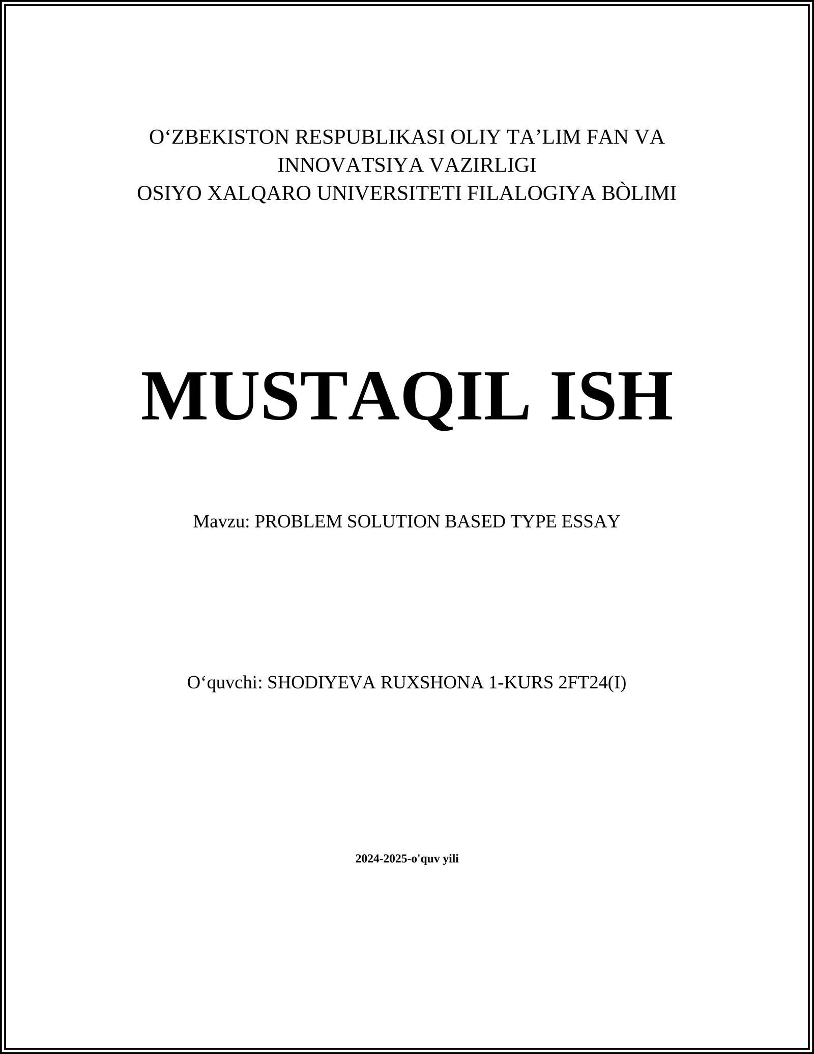 PROBLEM SOLUTION BASED TYPE ESSAY