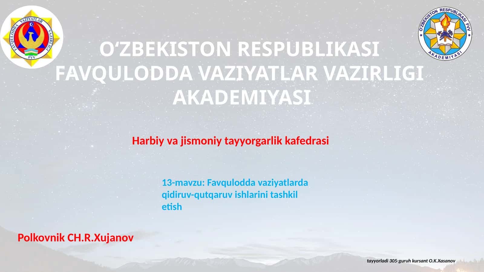Favquloddavaziyatlardaqidiruv-qutqaruvishlarinitashkiletish
