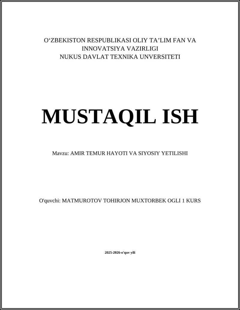 AMIR TEMUR HAYOTI VA SIYOSIY YETILISHI