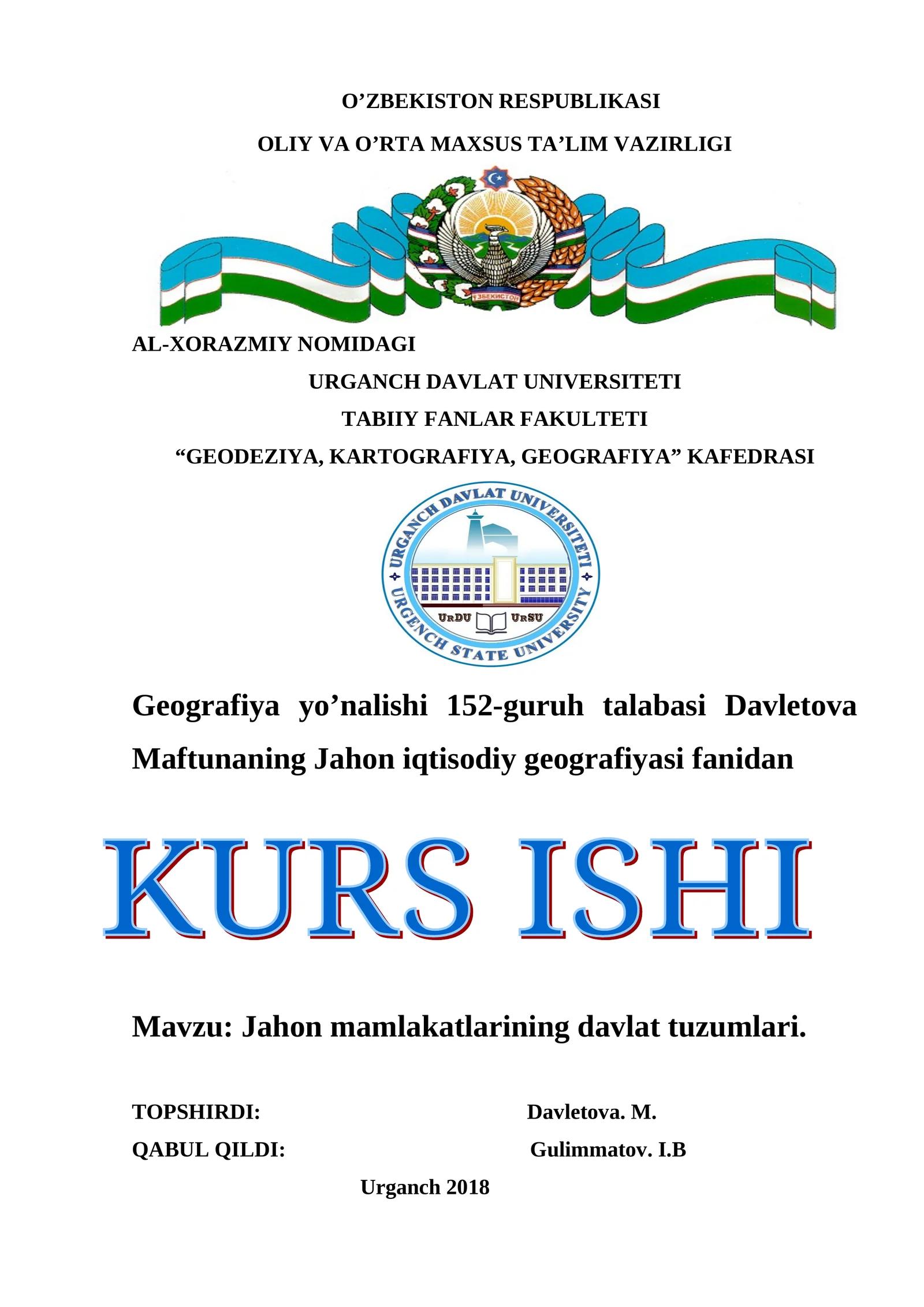 Jahon mamlakatlarining davlat tuzumlari