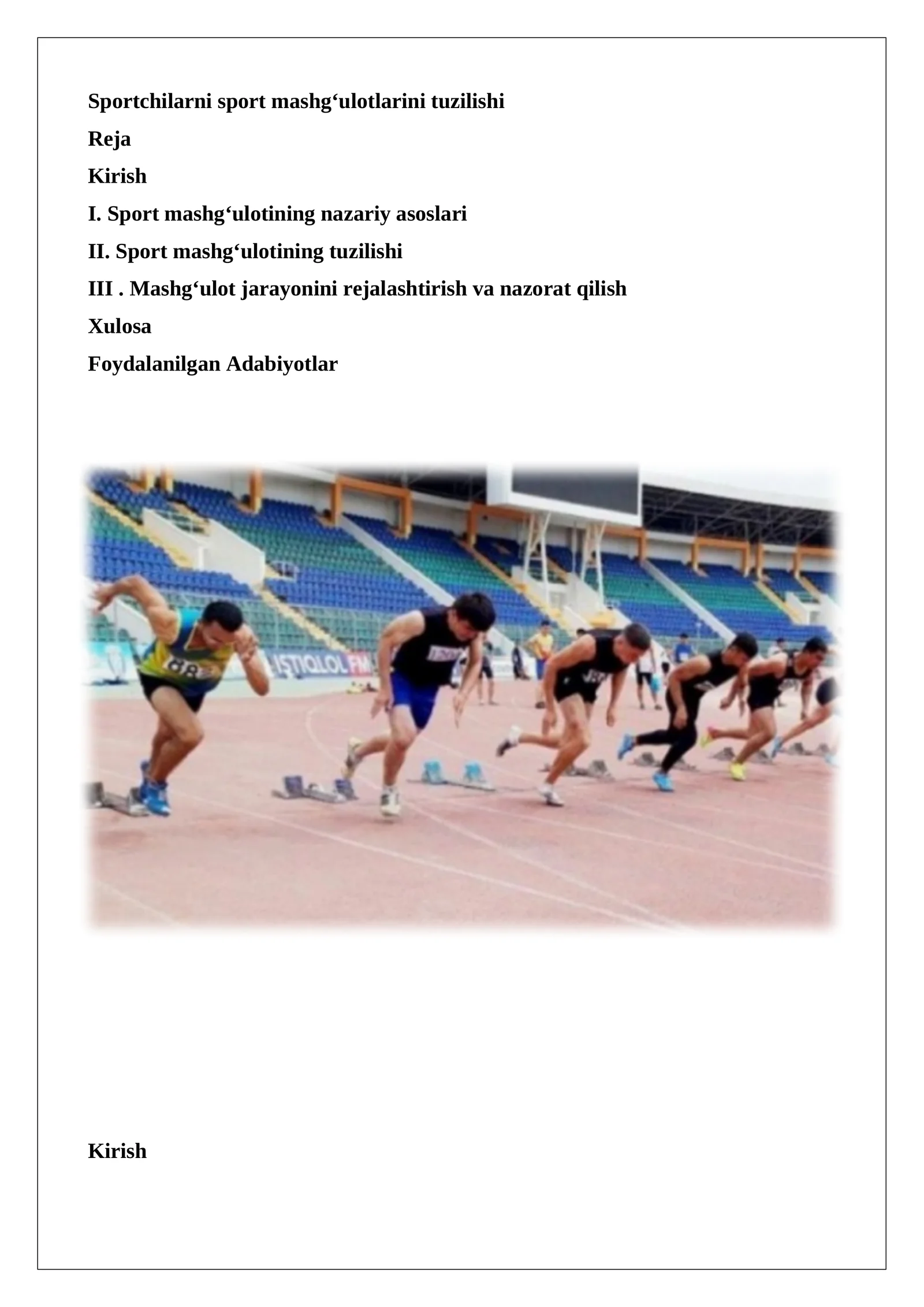 Sportchilarni sport mashg‘ulotlarini tuzilishi