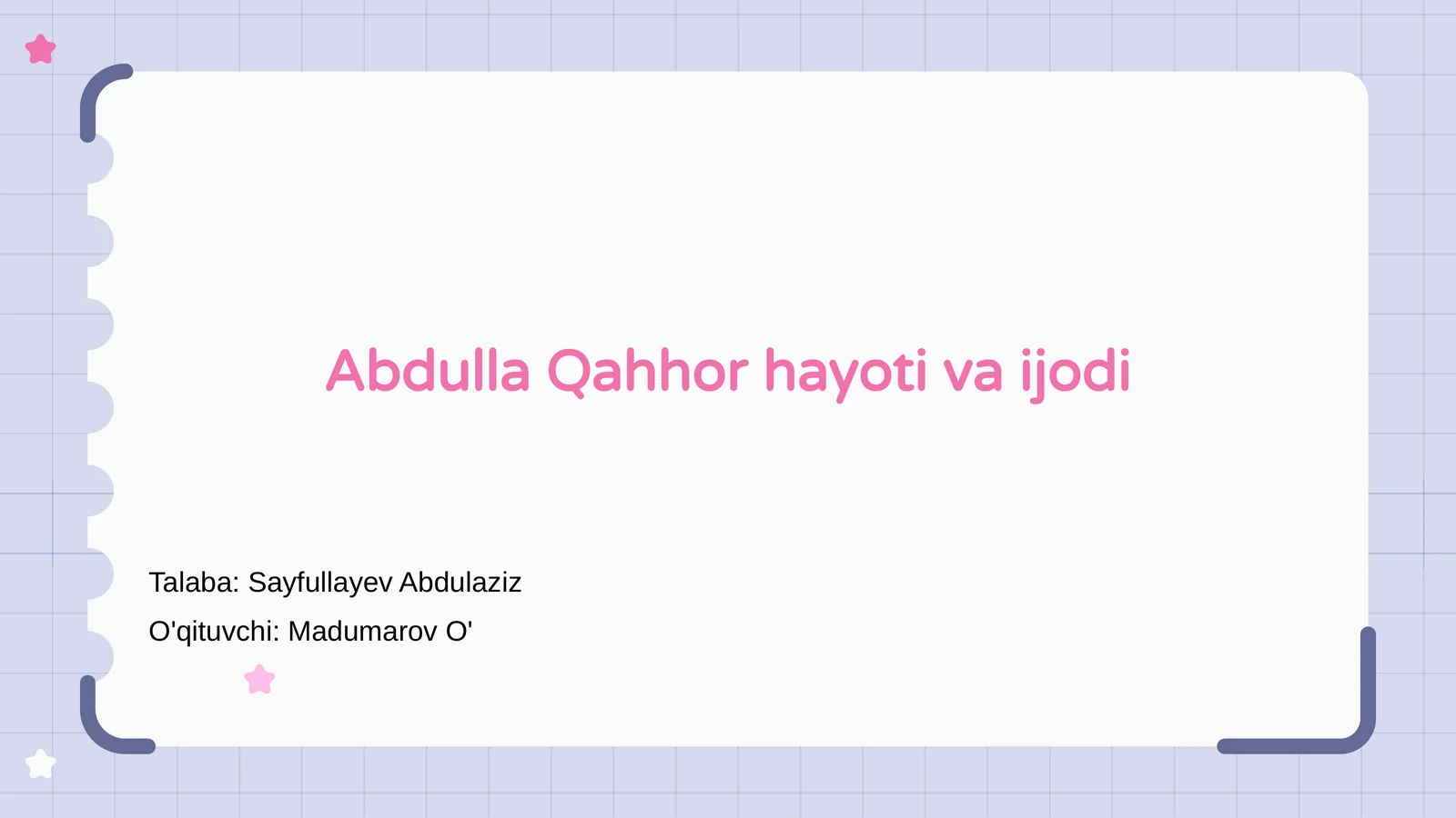 Abdulla Qahhor hayoti va ijodi