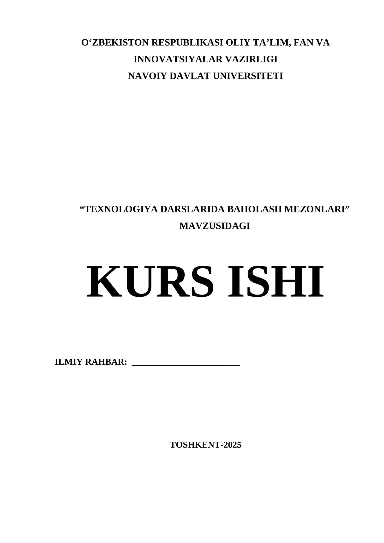 TEXNOLOGIYA DARSLARIDA BAHOLASH MEZONLARI