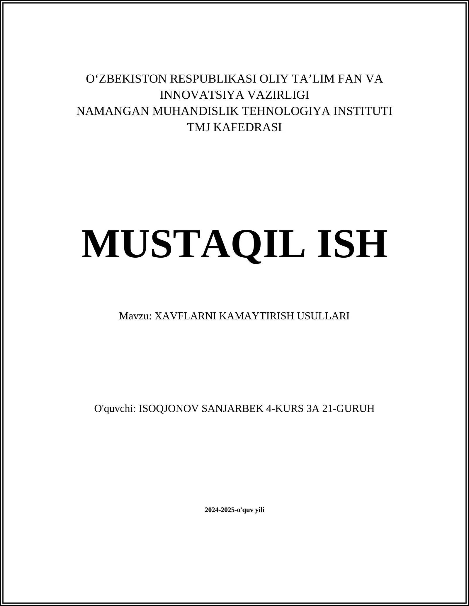 XAVFLARNI KAMAYTIRISH USULLARI