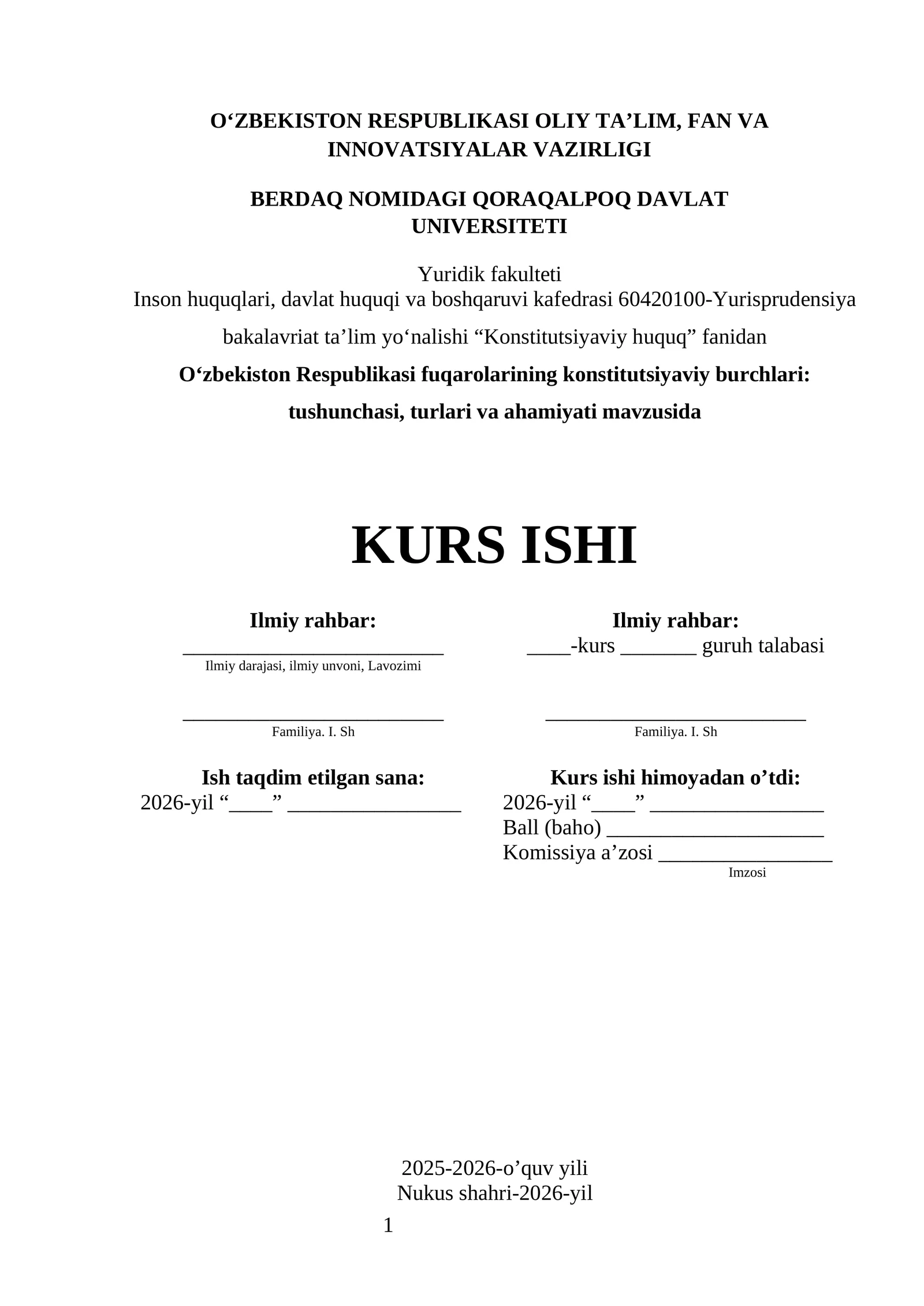 Konstitutsiyaviy huquq fanidan kurs ishi