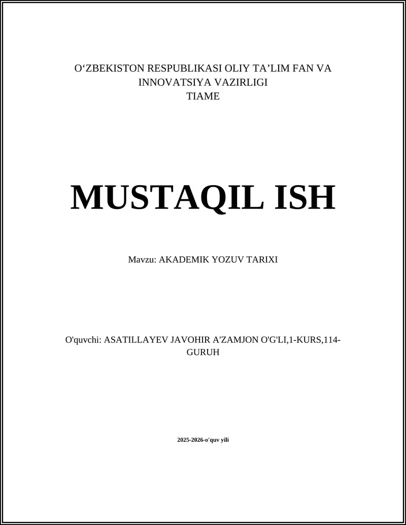 AKADEMIK YOZUV TARIXI