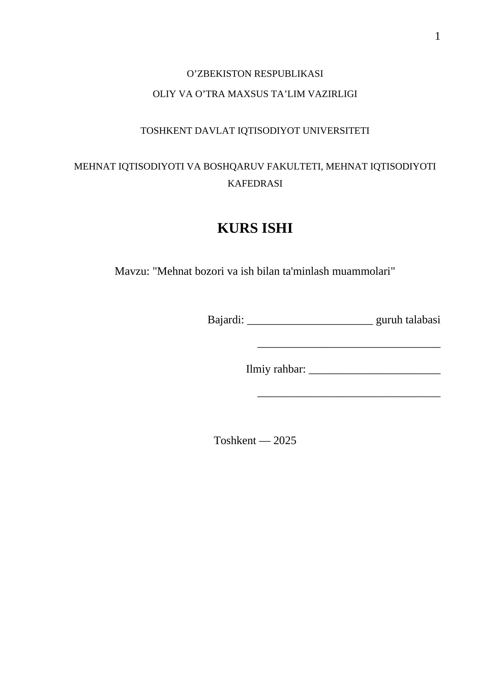 Mehnat bozori va ish bilan ta'minlash muammolari