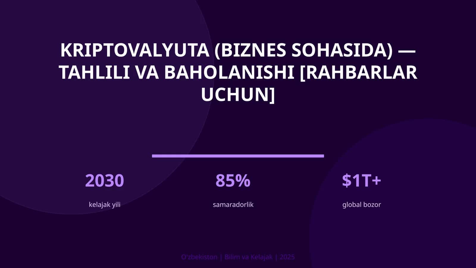 KRIPTOVALYUTA (BIZNES SOHASIDA) — TAHLILI VA BAHOLANISHI [RAHBARLAR UCHUN]