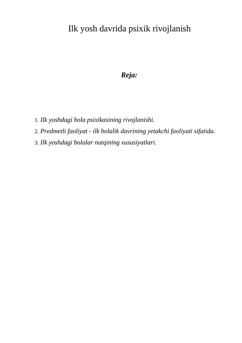 Ilk yosh davrida psixik rivojlanish