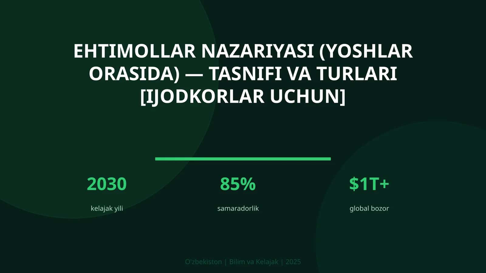 Ehtimollar nazariyasi (yoshlar orasida) — tasnifi va turlari [ijodkorlar uchun]