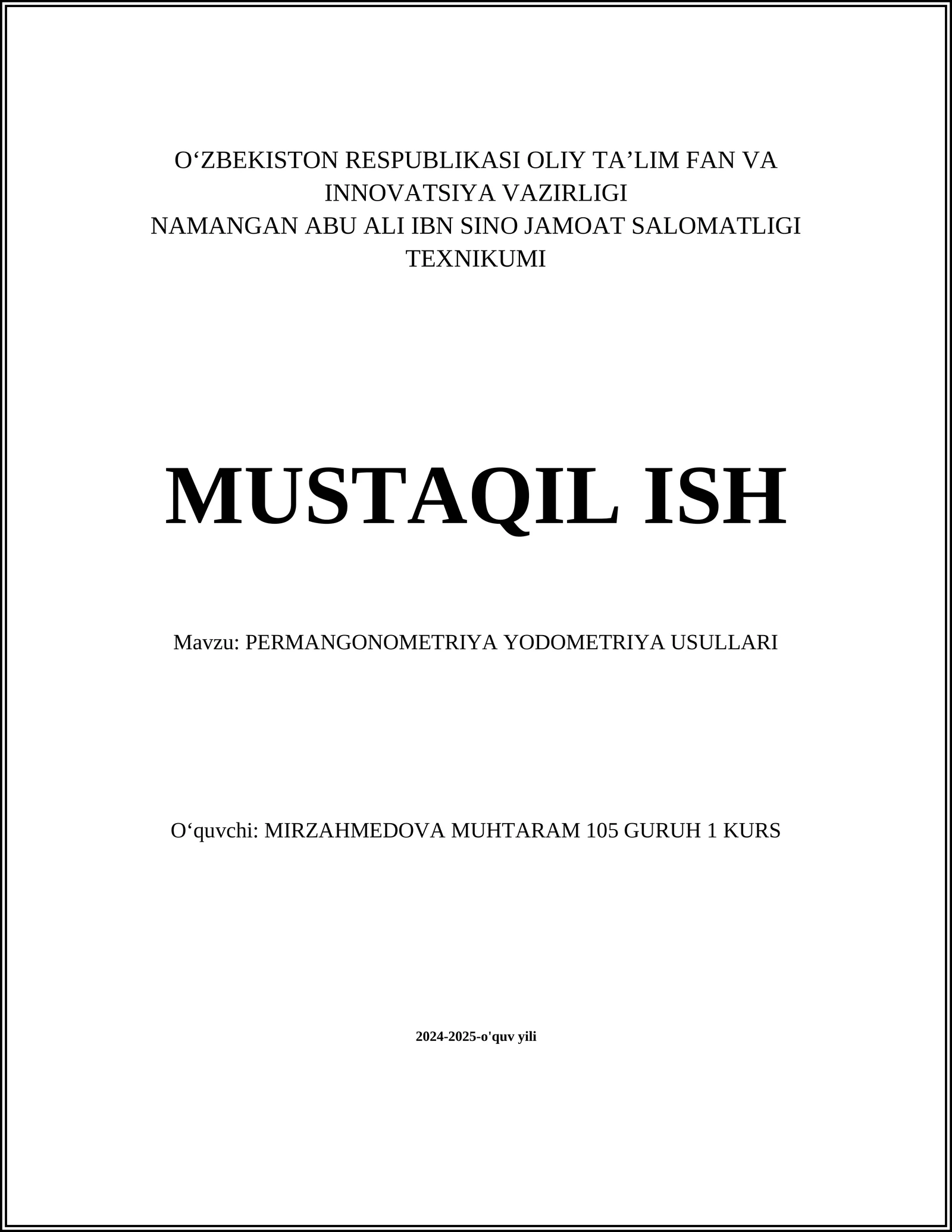 PERMANGONOMETRIYA YODOMETRIYA USULLARI