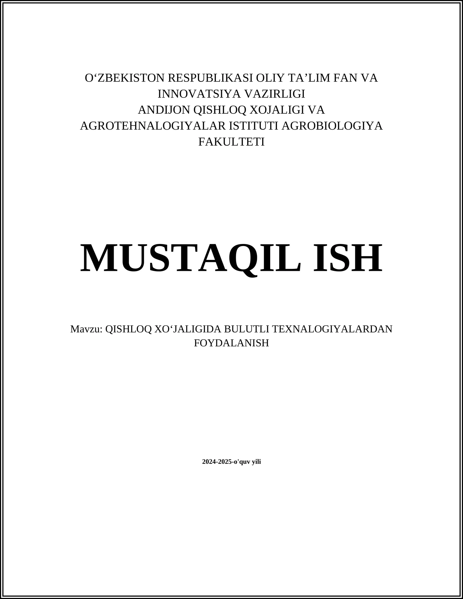 QISHLOQ XOʻJALIGIDA BULUTLI TEXNALOGIYALARDAN FOYDALANISH