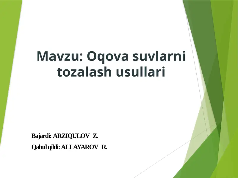 Oqova suvlarni tozalash usullari