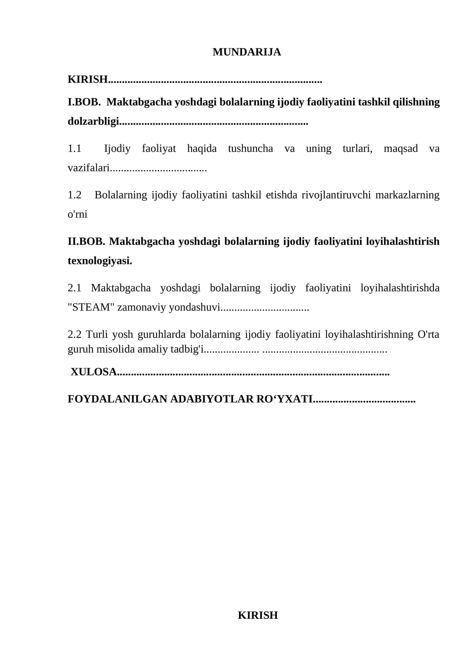 Maktabgacha yoshdagi bolalarning ijodiy faoliyatini tashkil qilishning  dolzarbligi