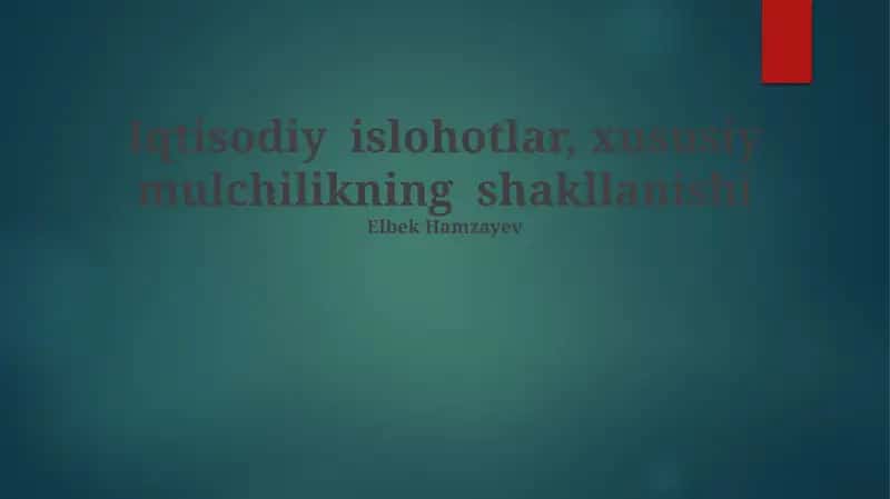 Iqtisodiy islohotlar, xususiy mulchilikning shakllanishi