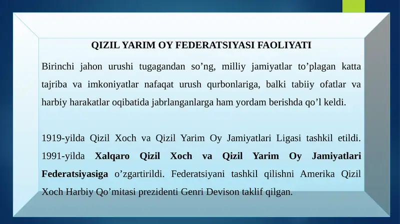 QIZIL YARIM OY FEDERATSIYASI FAOLIYATI