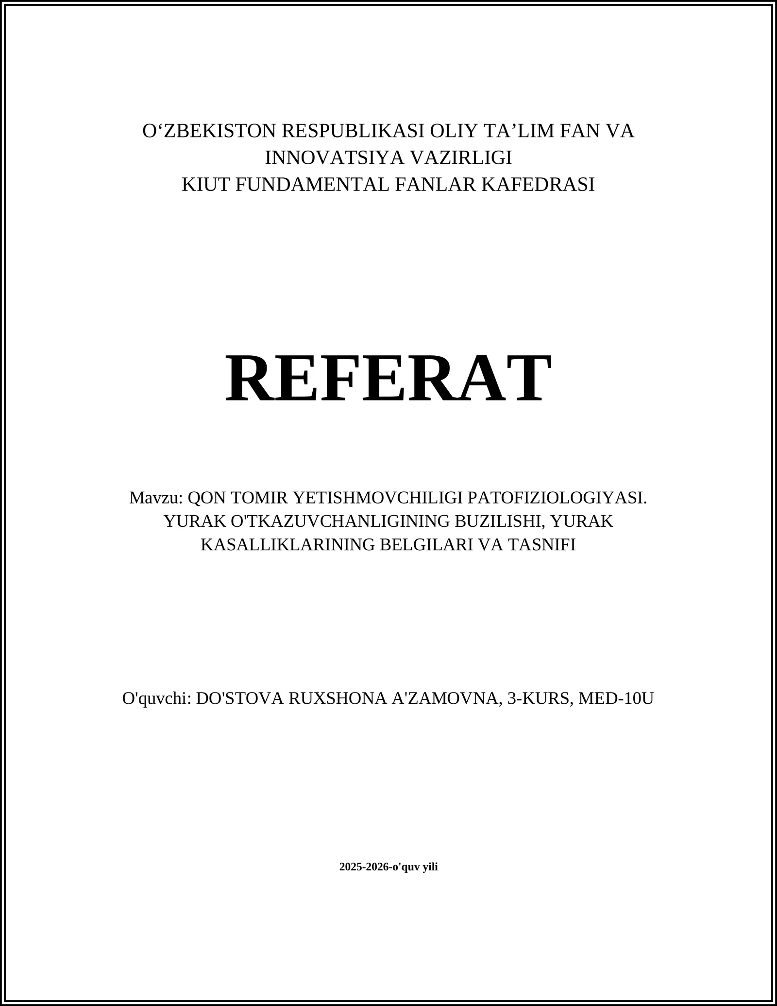 QON TOMIR YETISHMOVCHILIGI PATOFIZIOLOGIYASI