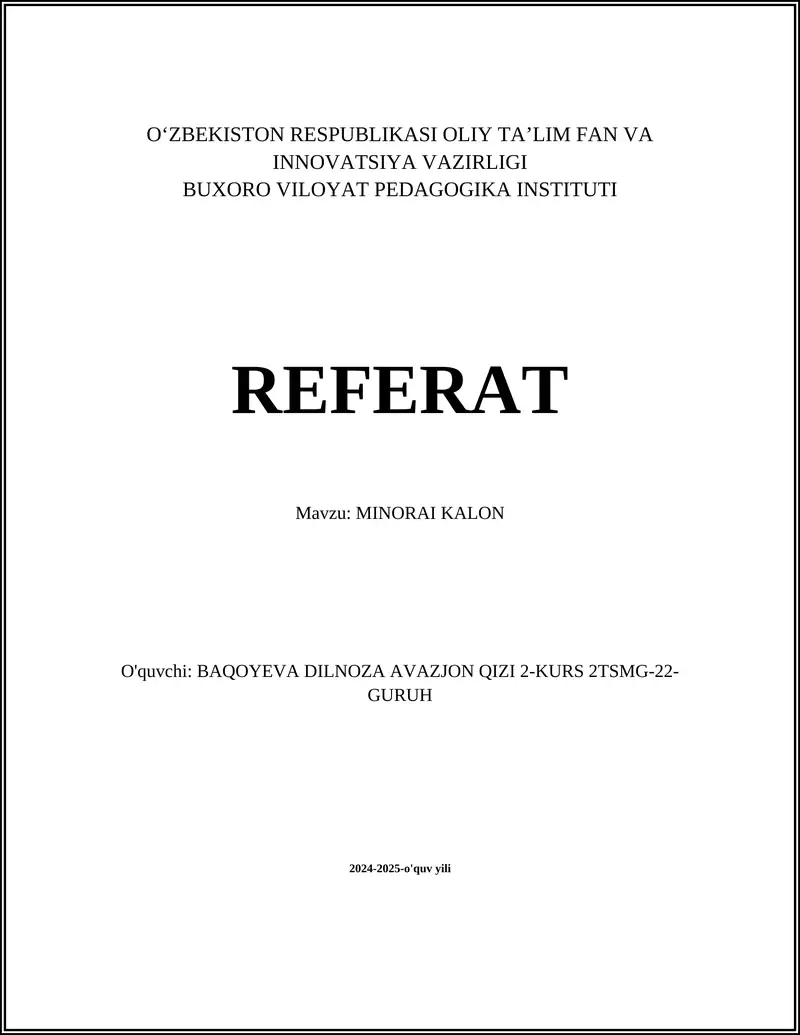 REFERAT Mavzu: MINORAI KALON