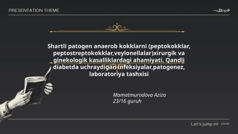 Shartli patogen anaerob kokklarni (peptokokklar, peptostreptokokklar,veylonellalar)xirurgik va ginekologik kasalliklardagi ahamiyati. Qandli diabetda uchraydigan infeksiyalar,patogenez, laboratoriya tashxisi