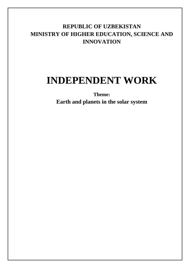Earth and planets in the solar system