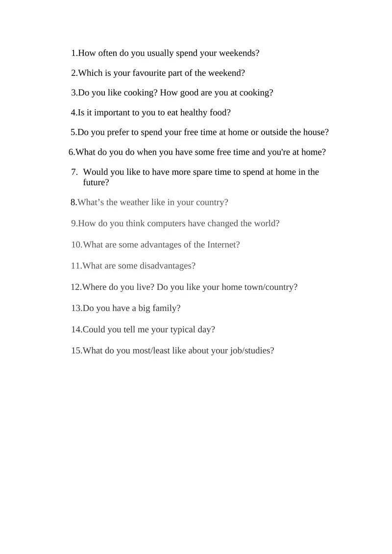 Weekend Activities Survey