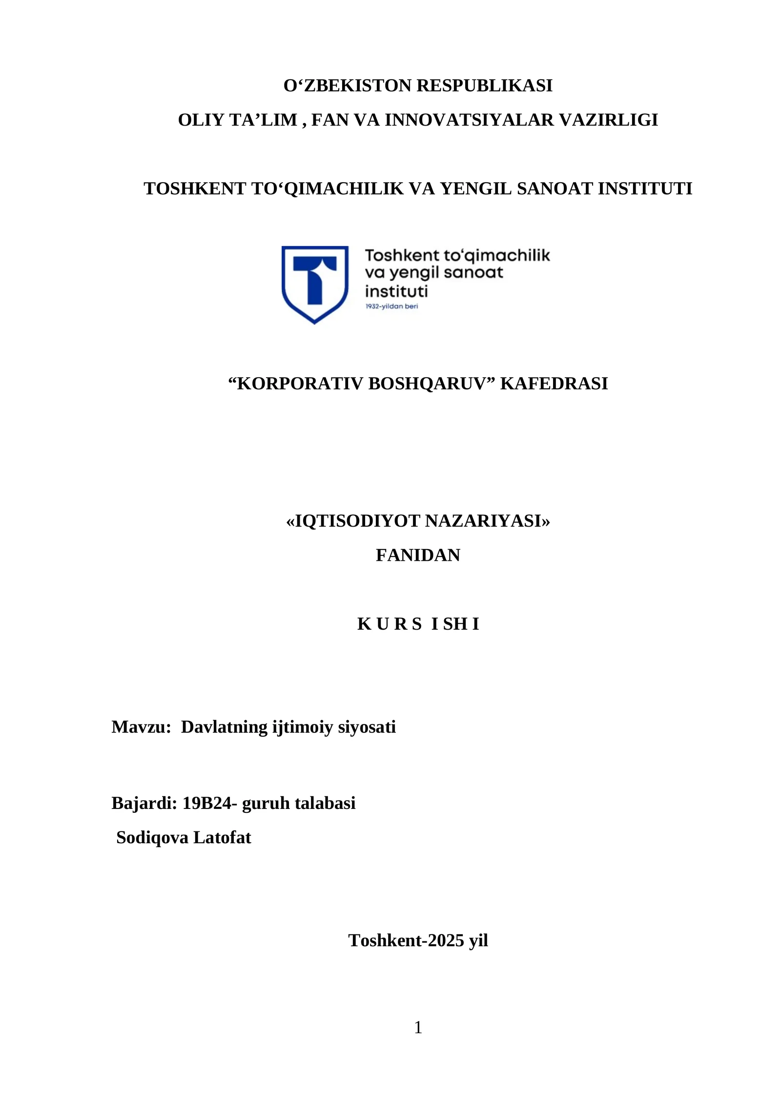 Davlatning ijtimoiy siyosati