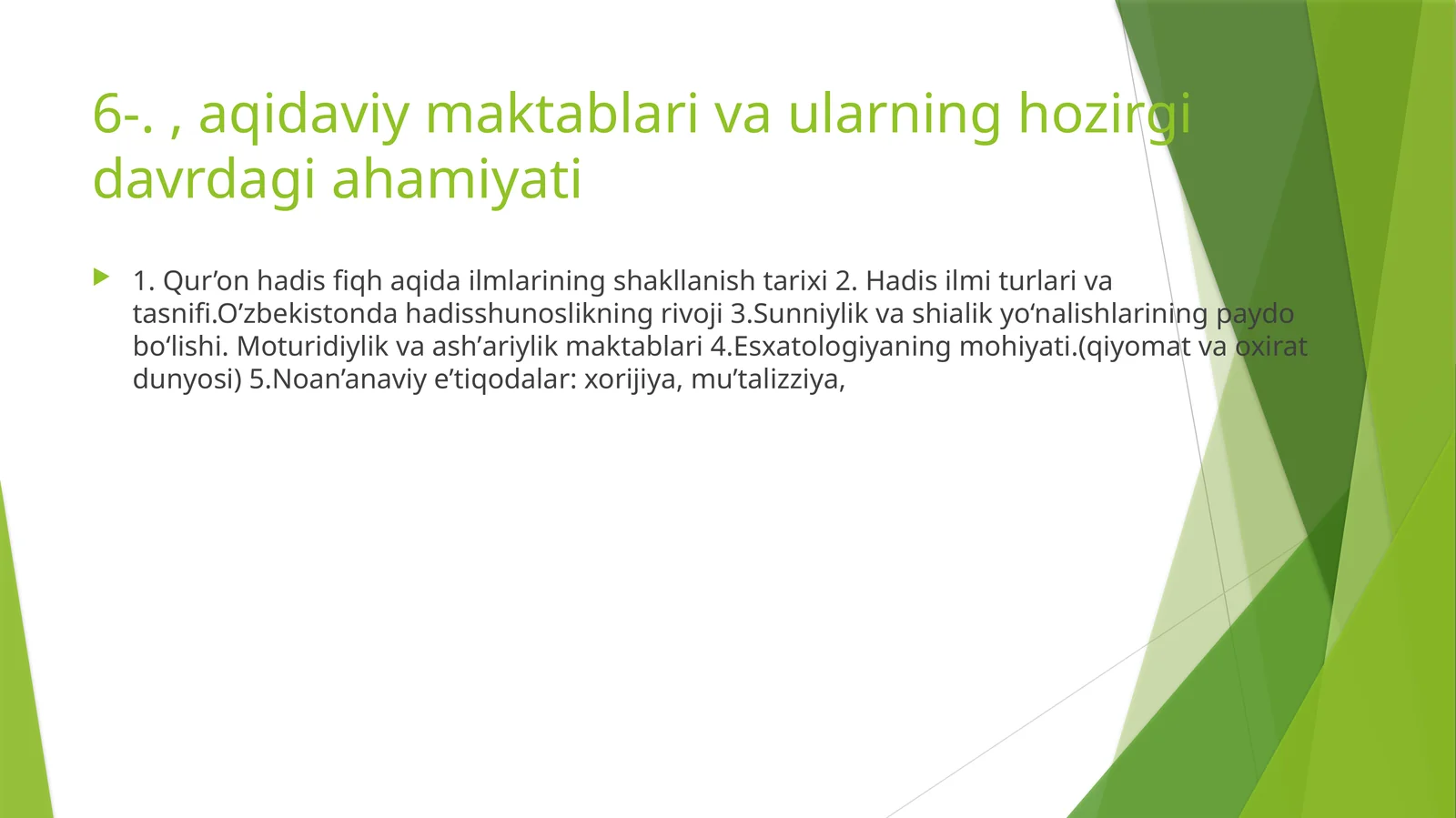 Qur'on hadis fiqh aqida ilmlari