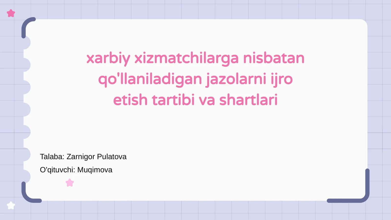 Xarbiy xizmatchilarga nisbatan jazolarni ijro etish tartibi va shartlari