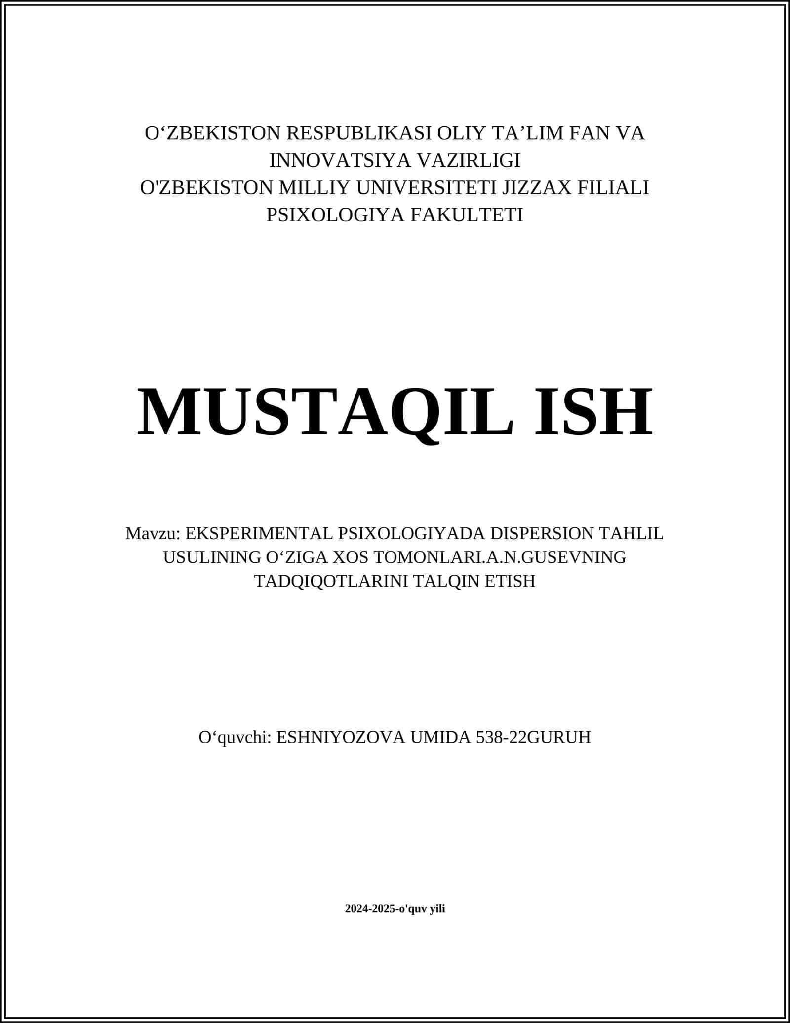 Eksperimental Psixologiya va Dispersion Tahlilining Ahamiyati